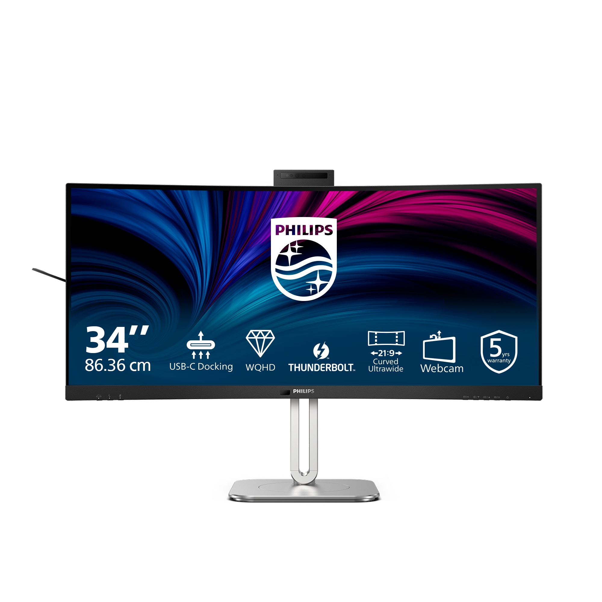 Philips 34B2U6603CH - 6000 Series - LED-skærm - kurvet - 34"" - 3440 x 1440 WQHD @ 120 Hz - VA - 550 cd/m² - 4000:1 - DisplayHDR 400 - 4 ms - Thunderbolt 4, 2xHDMI, DisplayPort - højtalere - brunsort