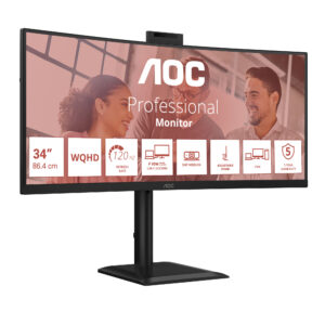 AOC CU34E4CW - LED-skærm - kurvet - USB - 34"" - 3440 x 1440 UWQHD - VA - 350 cd/m² - 3500:1 - HDR10 - 4 ms - 2xHDMI, DisplayPort - højtalere - sort - Billede 3