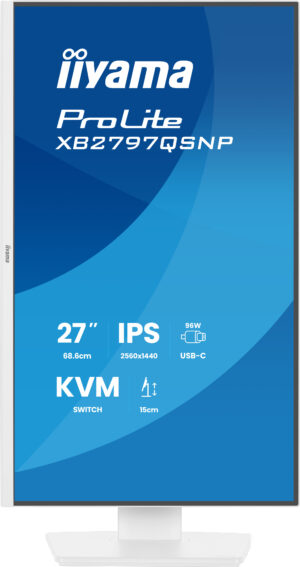 iiyama ProLite XB2797QSNP-W1 - LCD-skærm - 27"" - 2560 x 1440 QHD @ 75 Hz - IPS - 350 cd/m² - 1000:1 - 1 ms - HDMI, DisplayPort, USB-C - højtalere - hvid, mat - Billede 3
