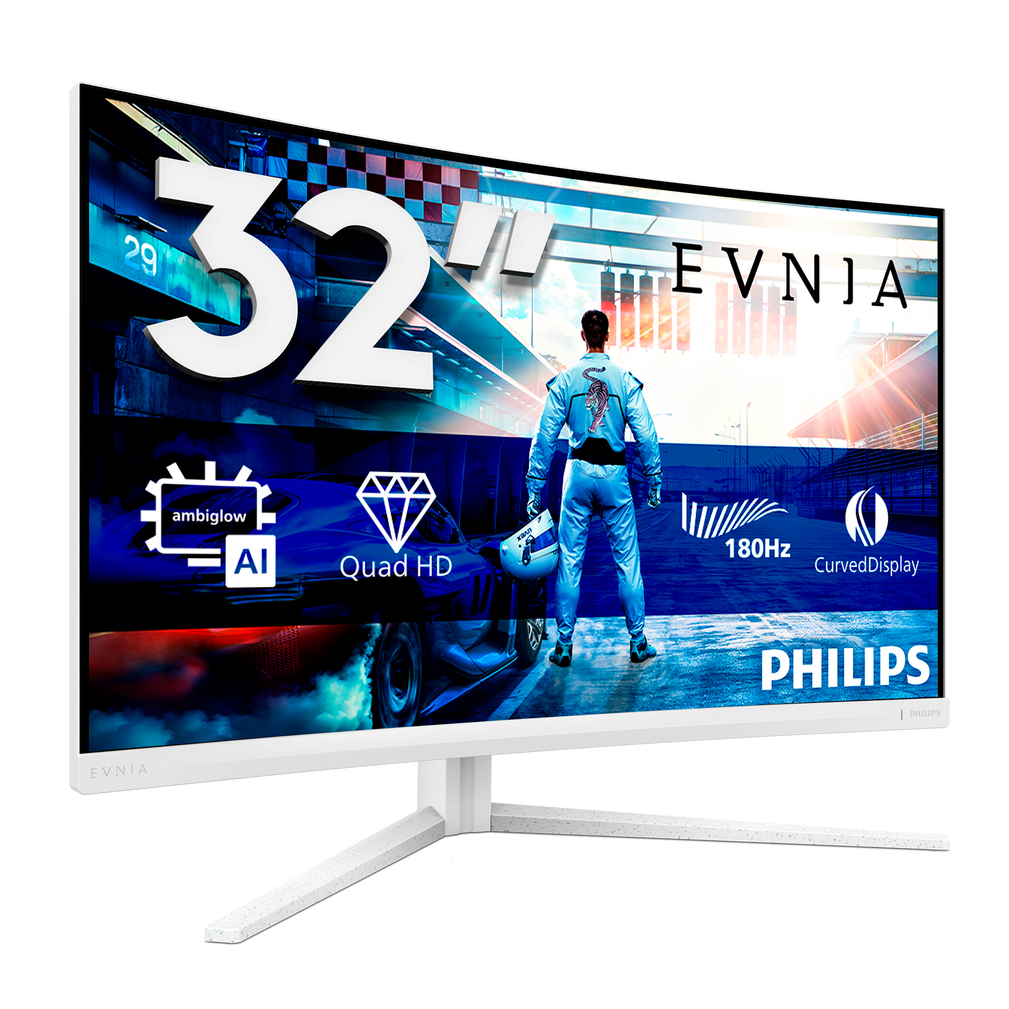 Philips Evnia 5000 32M2C5501 - LED-skærm - gaming - kurvet - 32"" (31.5"" til at se) - 2560 x 1440 QHD @ 180 Hz - Fast VA - 3500:1 - HDR10 - 0.5 ms - 2xHDMI, DisplayPort - hvid - Billede 4