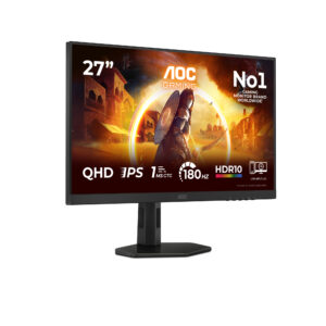 AOC Gaming Q27G4XF - LED-skærm - gaming - 27"" - 2560 x 1440 QHD @ 180 Hz - Fast IPS - 300 cd/m² - 1000:1 - HDR10 - 0.5 ms - HDMI, DisplayPort - sort - Billede 2
