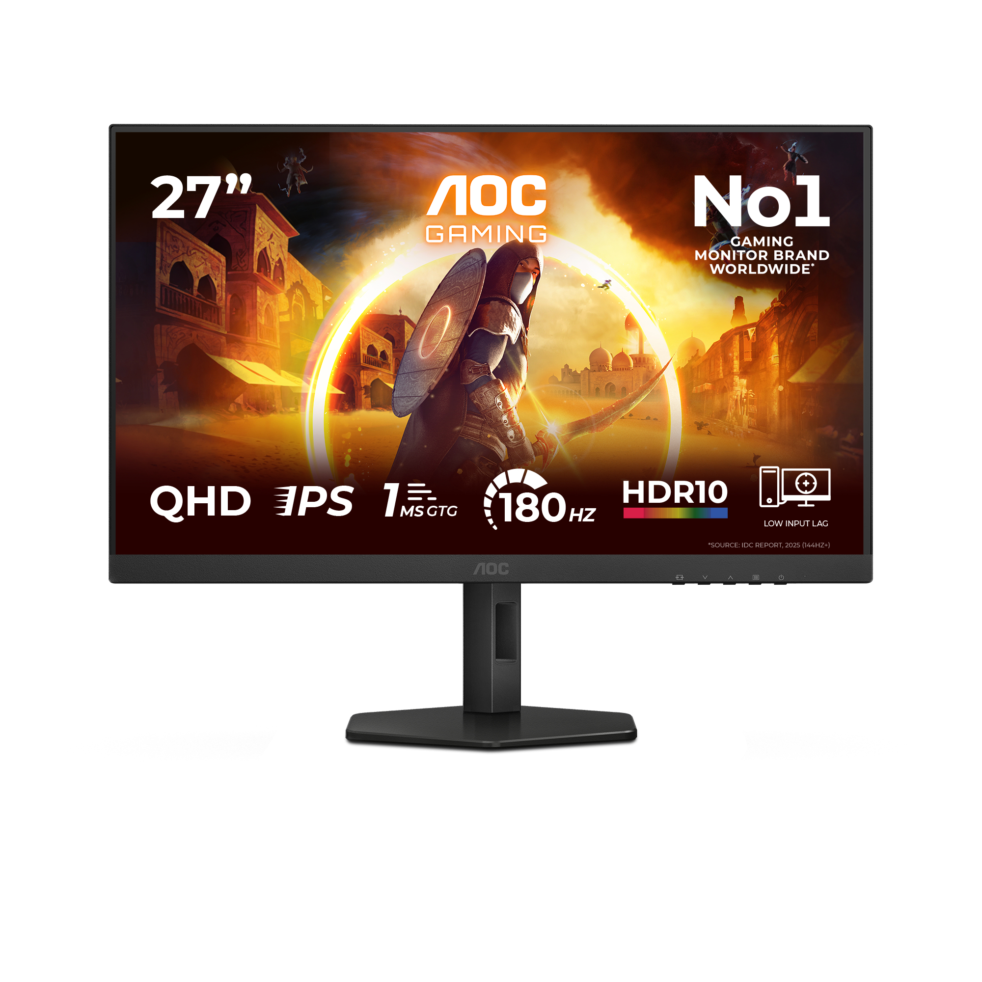 AOC Gaming Q27G4XF - LED-skærm - gaming - 27"" - 2560 x 1440 QHD @ 180 Hz - Fast IPS - 300 cd/m² - 1000:1 - HDR10 - 0.5 ms - HDMI, DisplayPort - sort