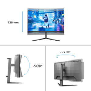 Philips Evnia 5000 27M2C5200W - LED-skærm - gaming - kurvet - 27"" - 1920 x 1080 Full HD (1080p) @ 280 Hz - Fast VA - 300 cd/m² - 4000:1 - HDR10 - 0.3 ms - 2xHDMI, DisplayPort - mørk skifer - Billede 3