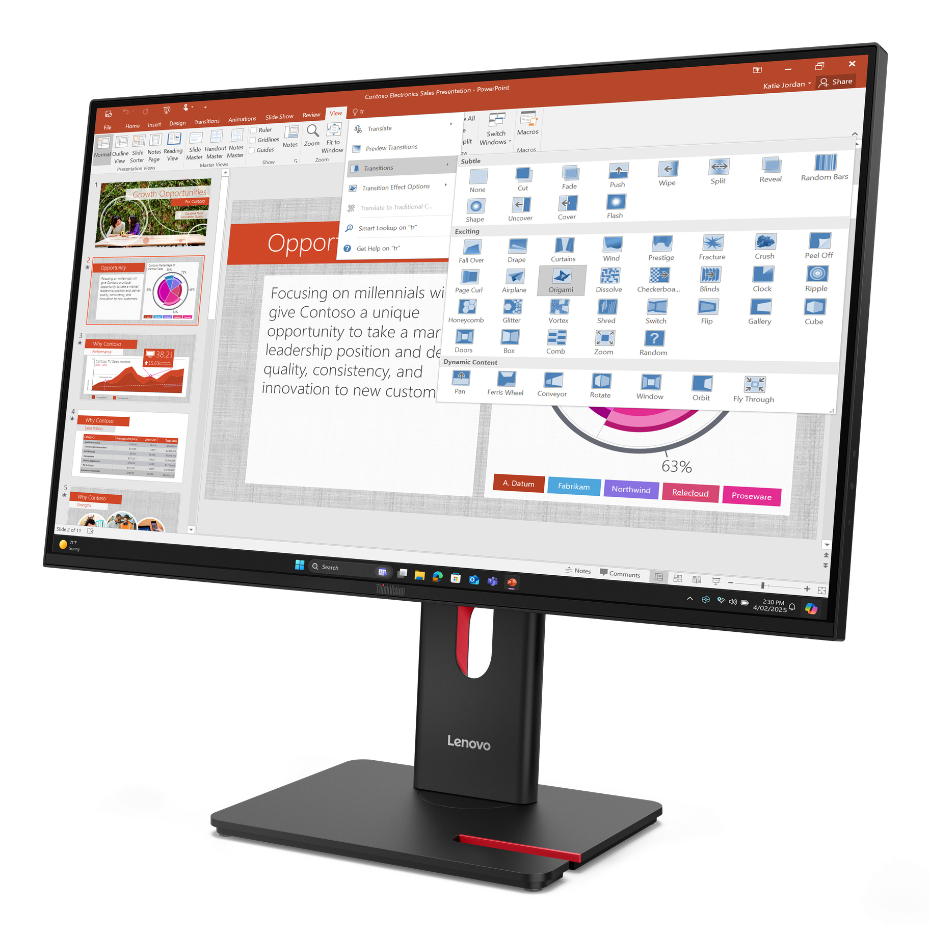Lenovo ThinkVision T27-40 - LED-skærm - 27"" - 1920 x 1080 Full HD (1080p) @ 120 Hz - IPS - 300 cd/m² - 1500:1 - 4 ms - HDMI, VGA, DisplayPort - formørkelsessort - med ThinkVision MC 60 monitor webcam - Billede 3