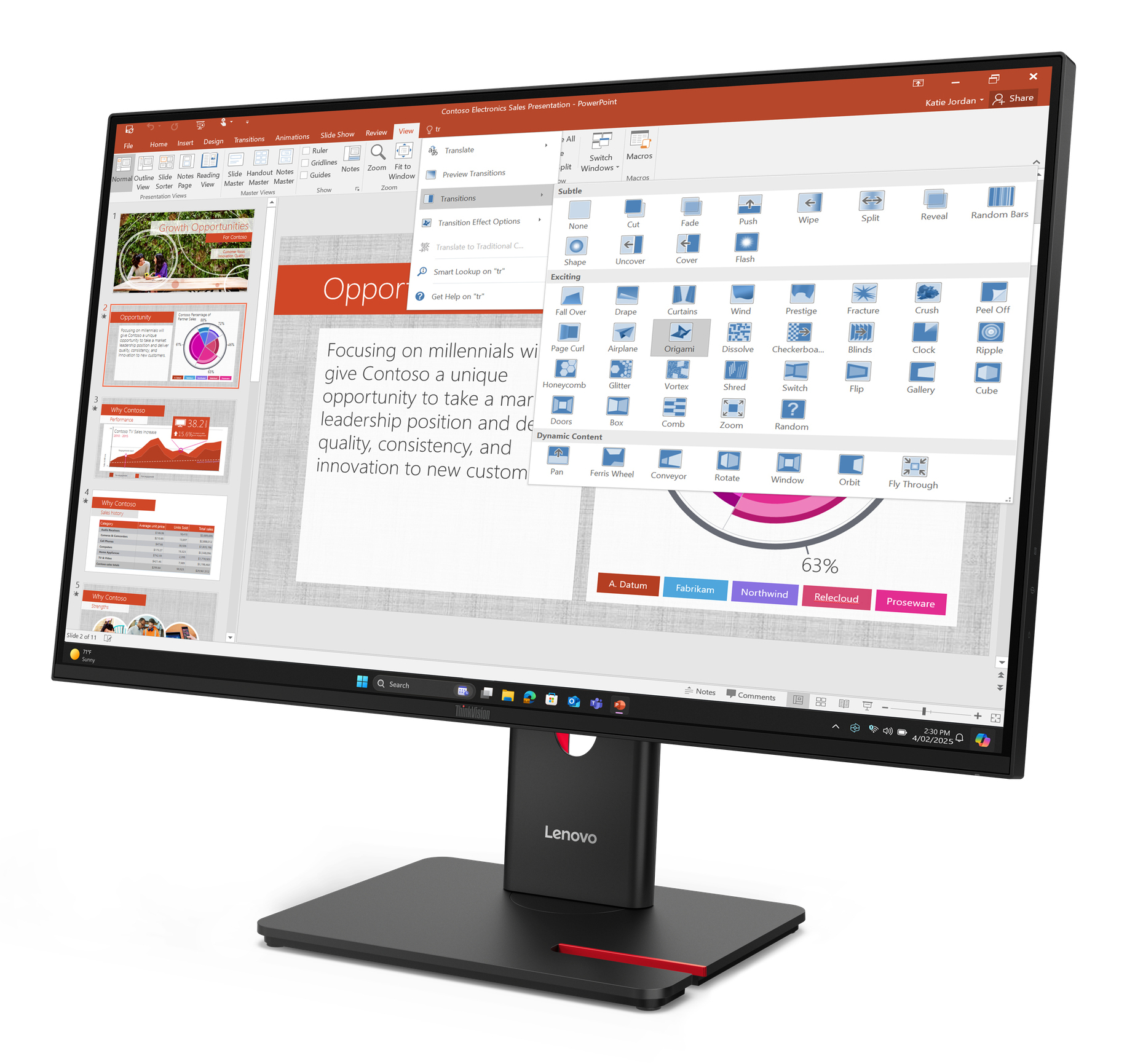 Lenovo ThinkVision T27-40 - LED-skærm - 27"" - 1920 x 1080 Full HD (1080p) @ 120 Hz - IPS - 300 cd/m² - 1500:1 - 4 ms - HDMI, VGA, DisplayPort - formørkelsessort - med ThinkVision MC 60 monitor webcam - Billede 2